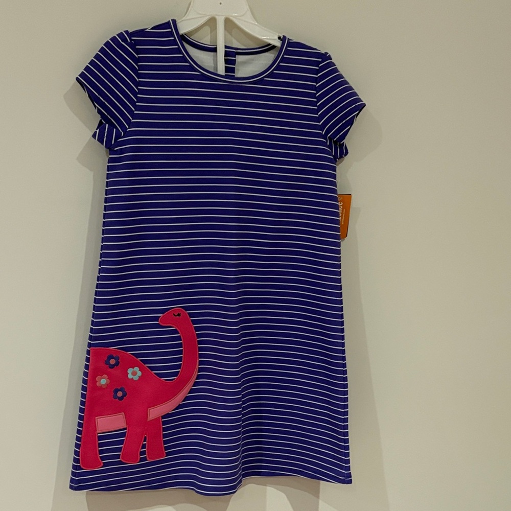 Gymboree Blue Striped Dress with Pink Dinosaur
